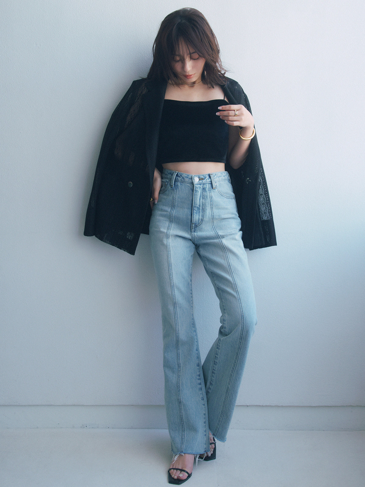 【OUR WACOAL×anuans】カップインベロアショートキャミソール