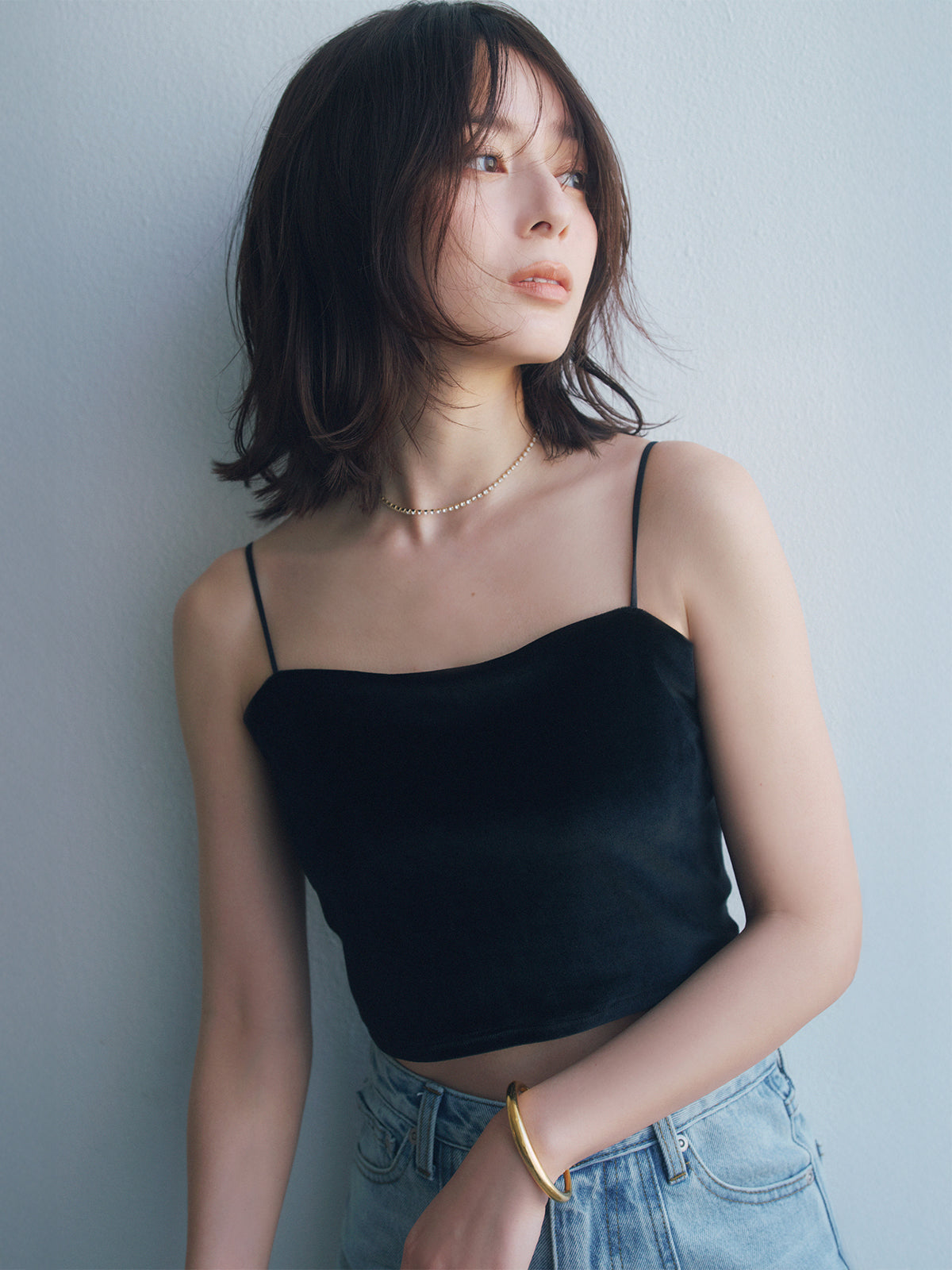 【OUR WACOAL×anuans】カップインベロアショートキャミソール