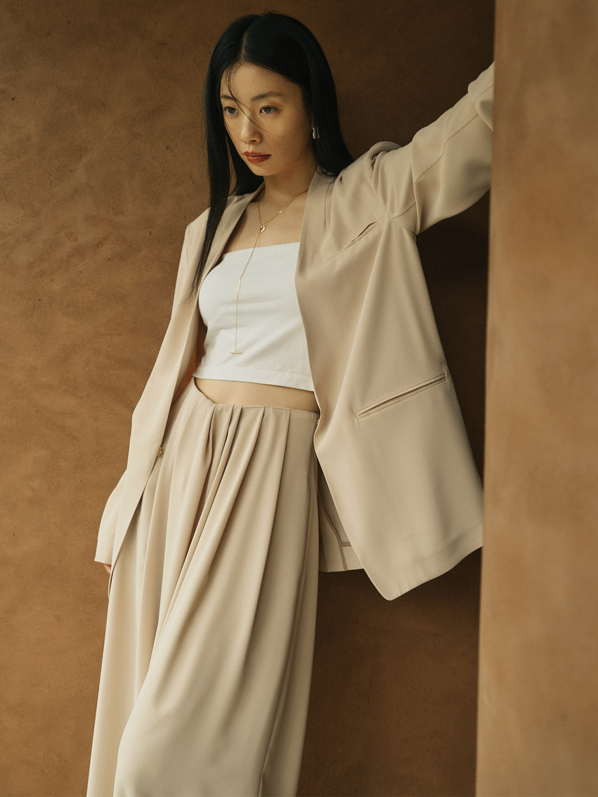 ライトダブルサテンノーカラージャケット