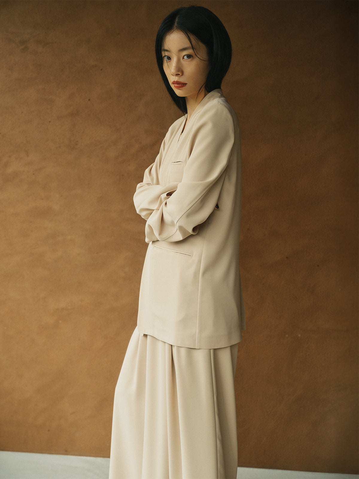 ライトダブルサテンハイウエストパンツ