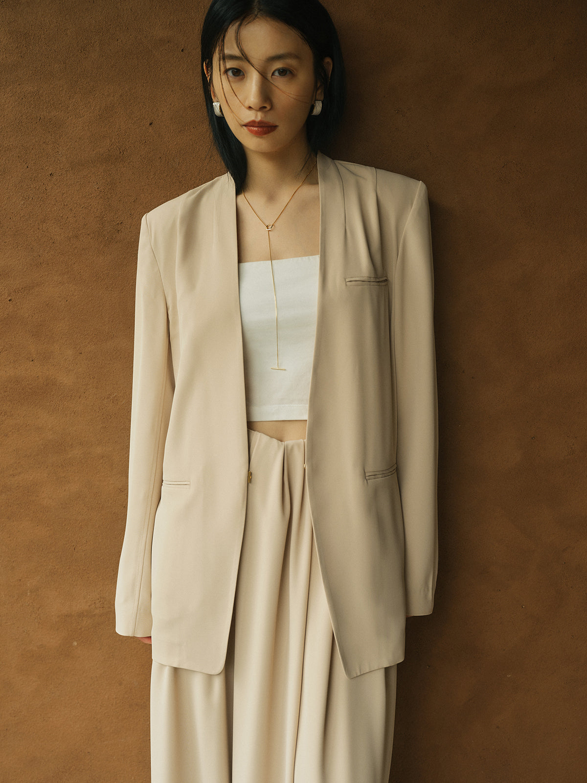 ライトダブルサテンハイウエストパンツ