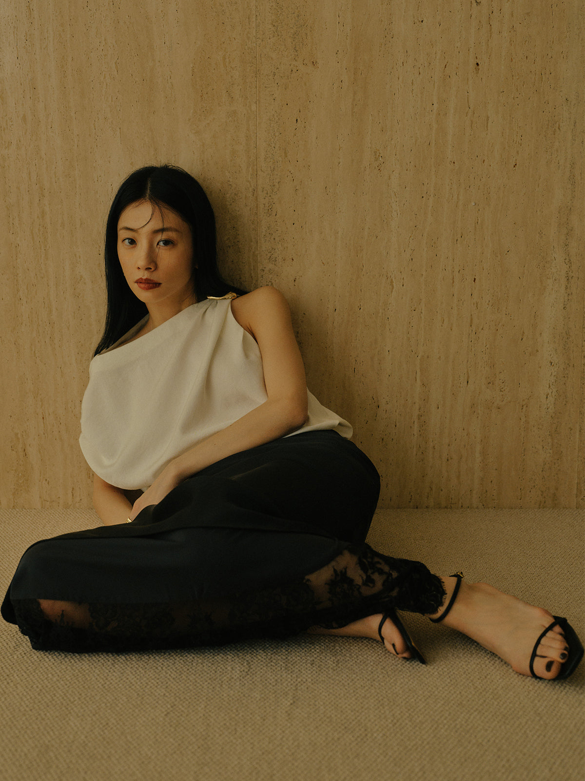 レースレイヤードサテンナロースカート