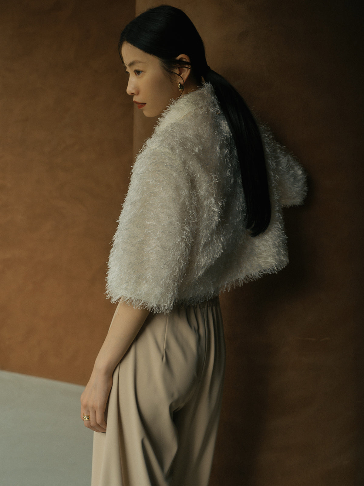 ライトダブルサテンハイウエストパンツ