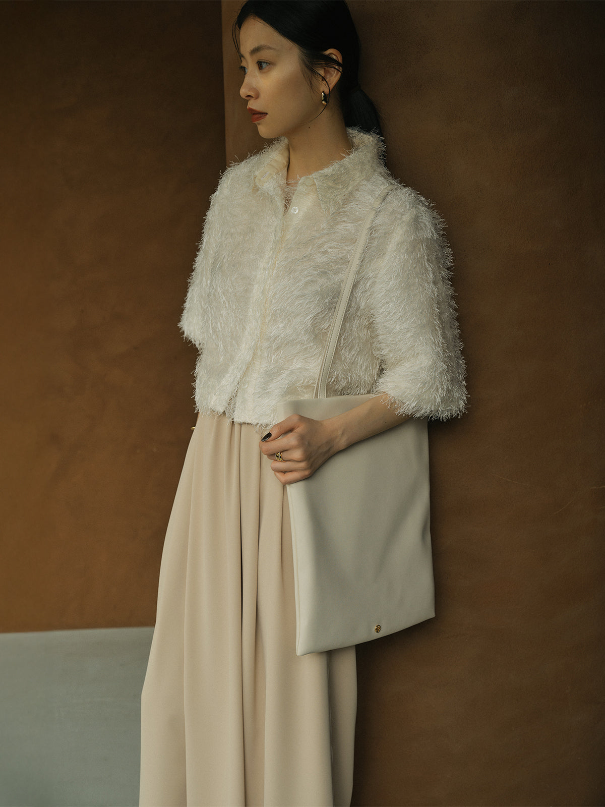 ライトダブルサテンハイウエストパンツ