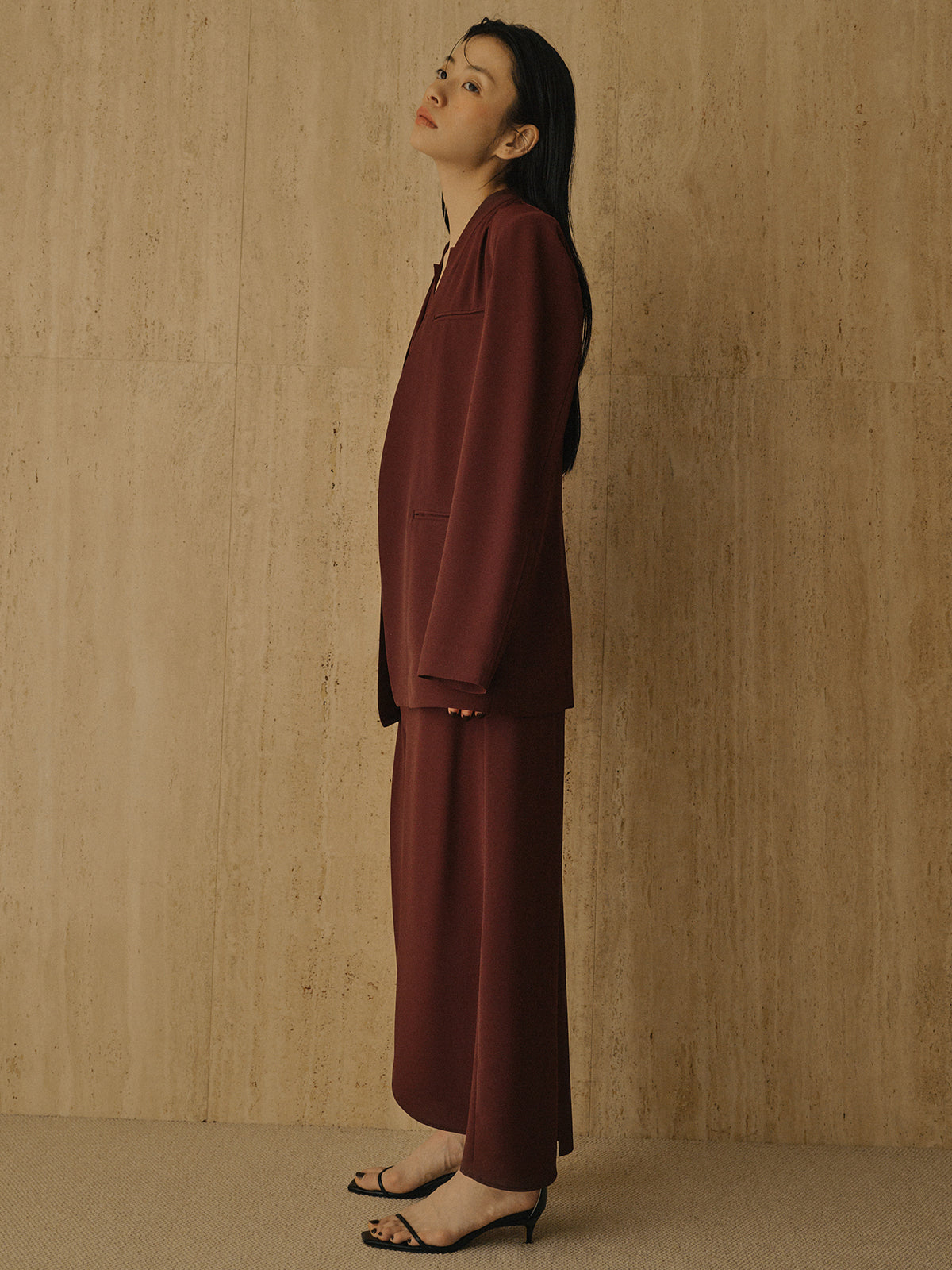 ライトダブルサテンノーカラージャケット