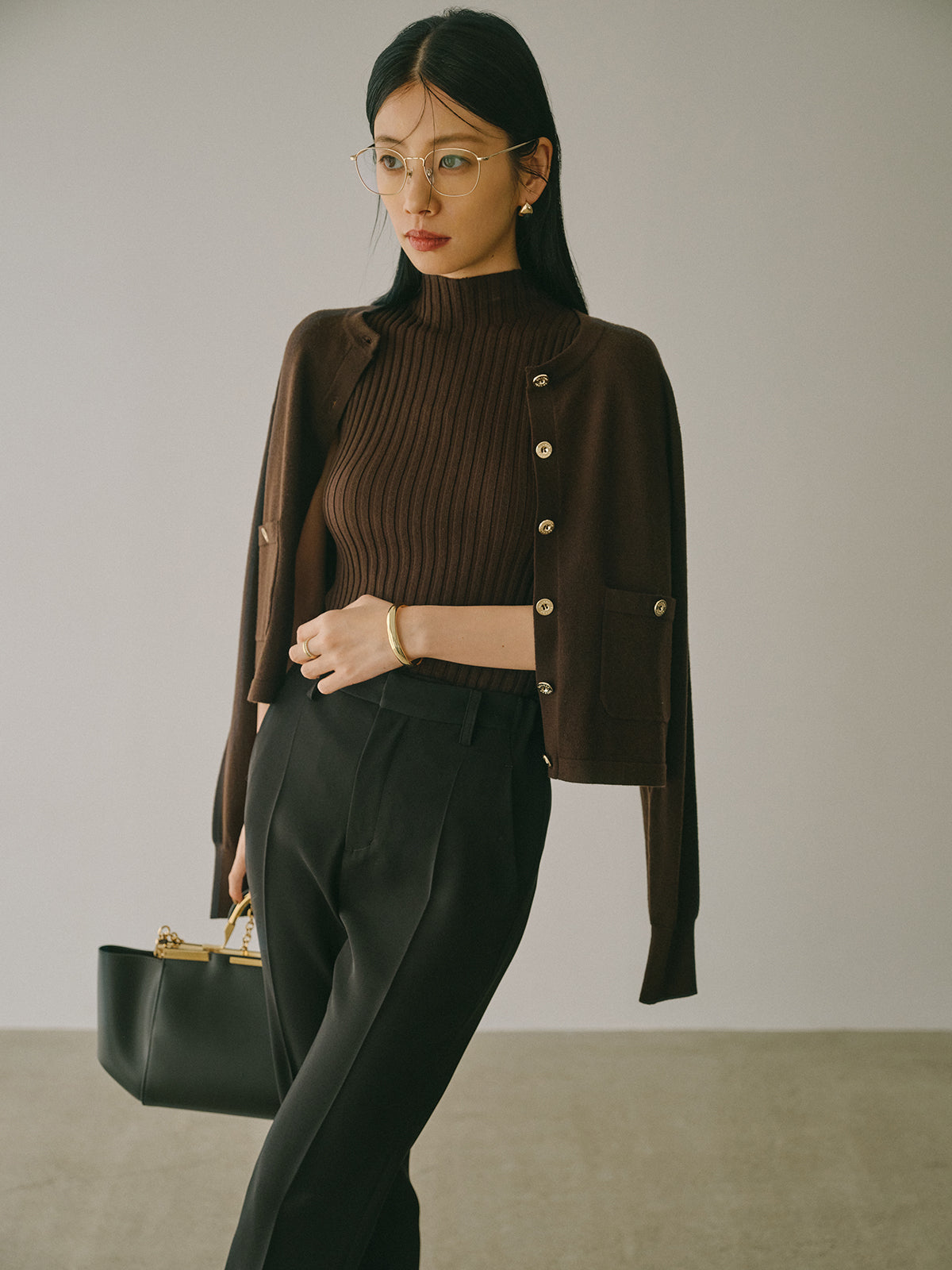 ノースリーブウールリブニットトップス