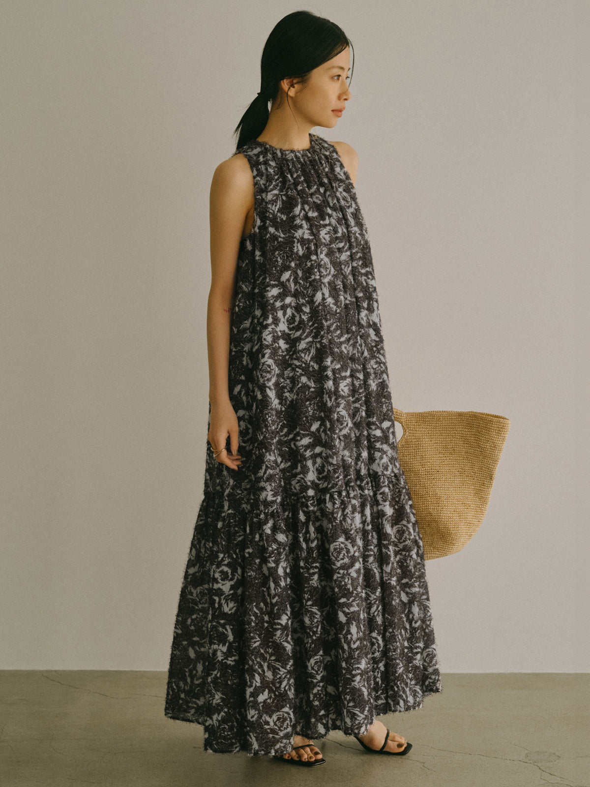 カットジャカードニュアンスプリントワンピース