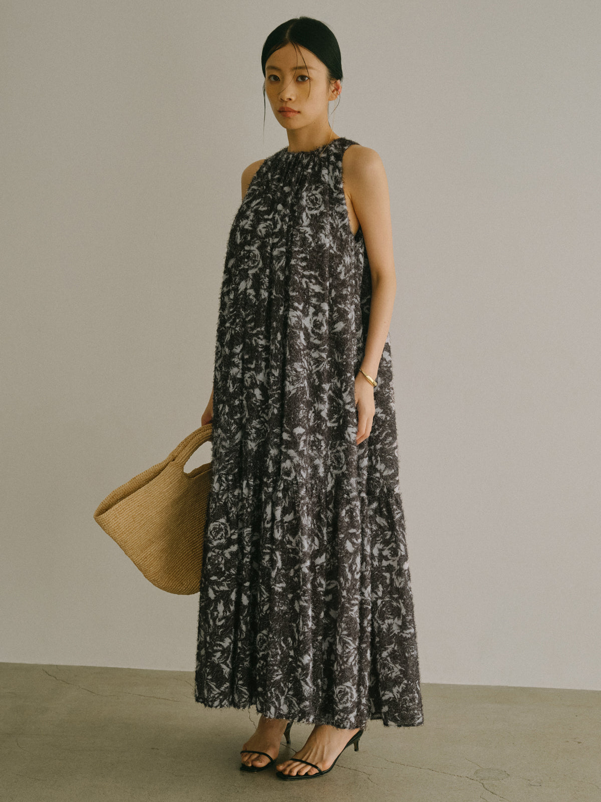 カットジャカードニュアンスプリントワンピース