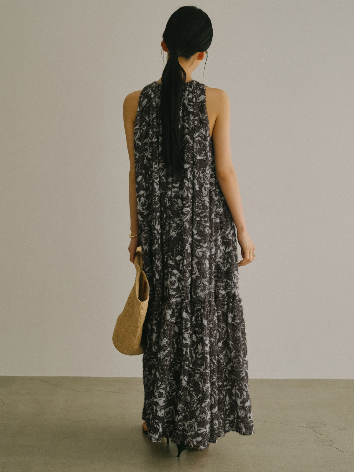 カットジャカードニュアンスプリントワンピース