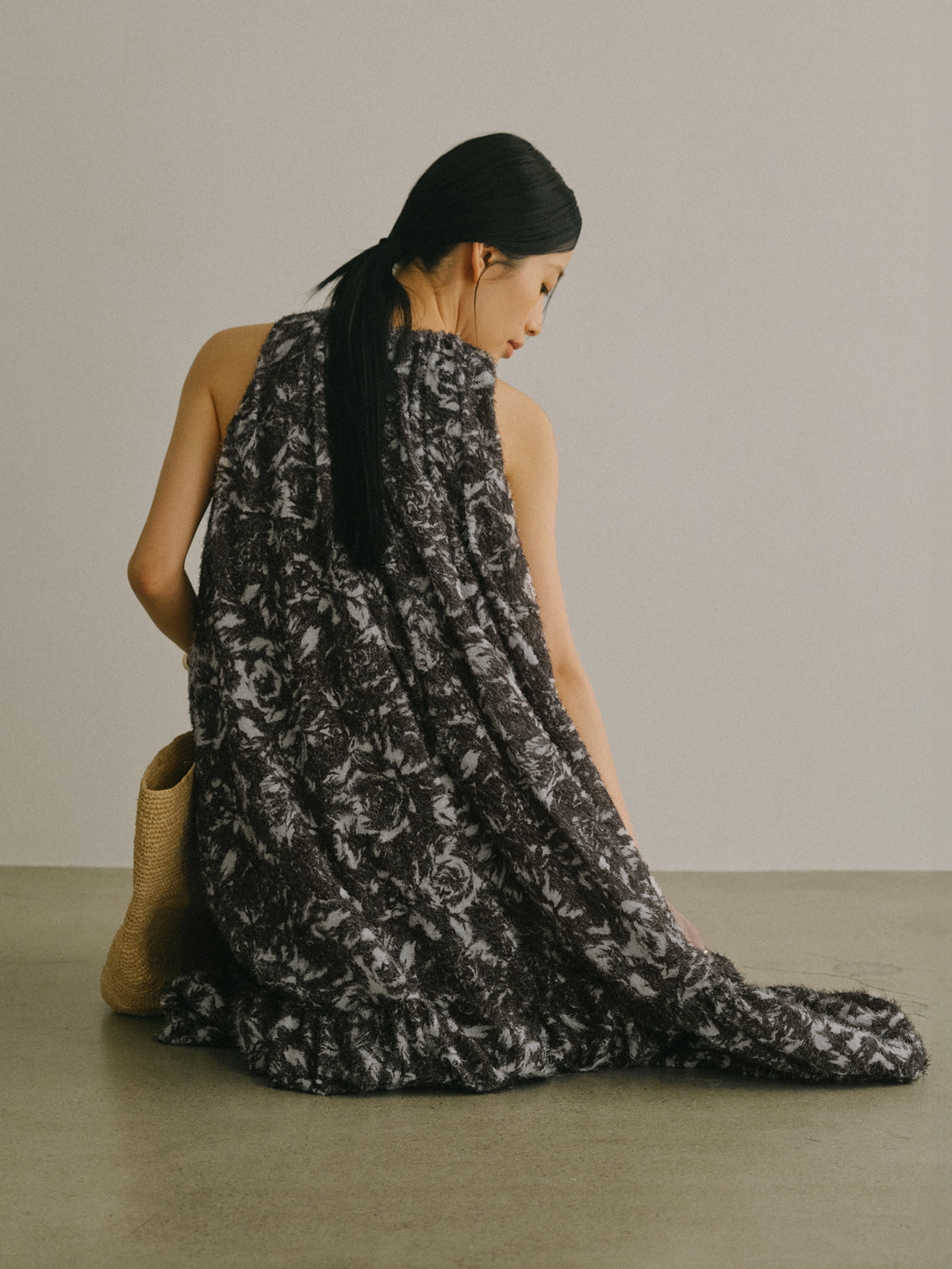 カットジャカードニュアンスプリントワンピース