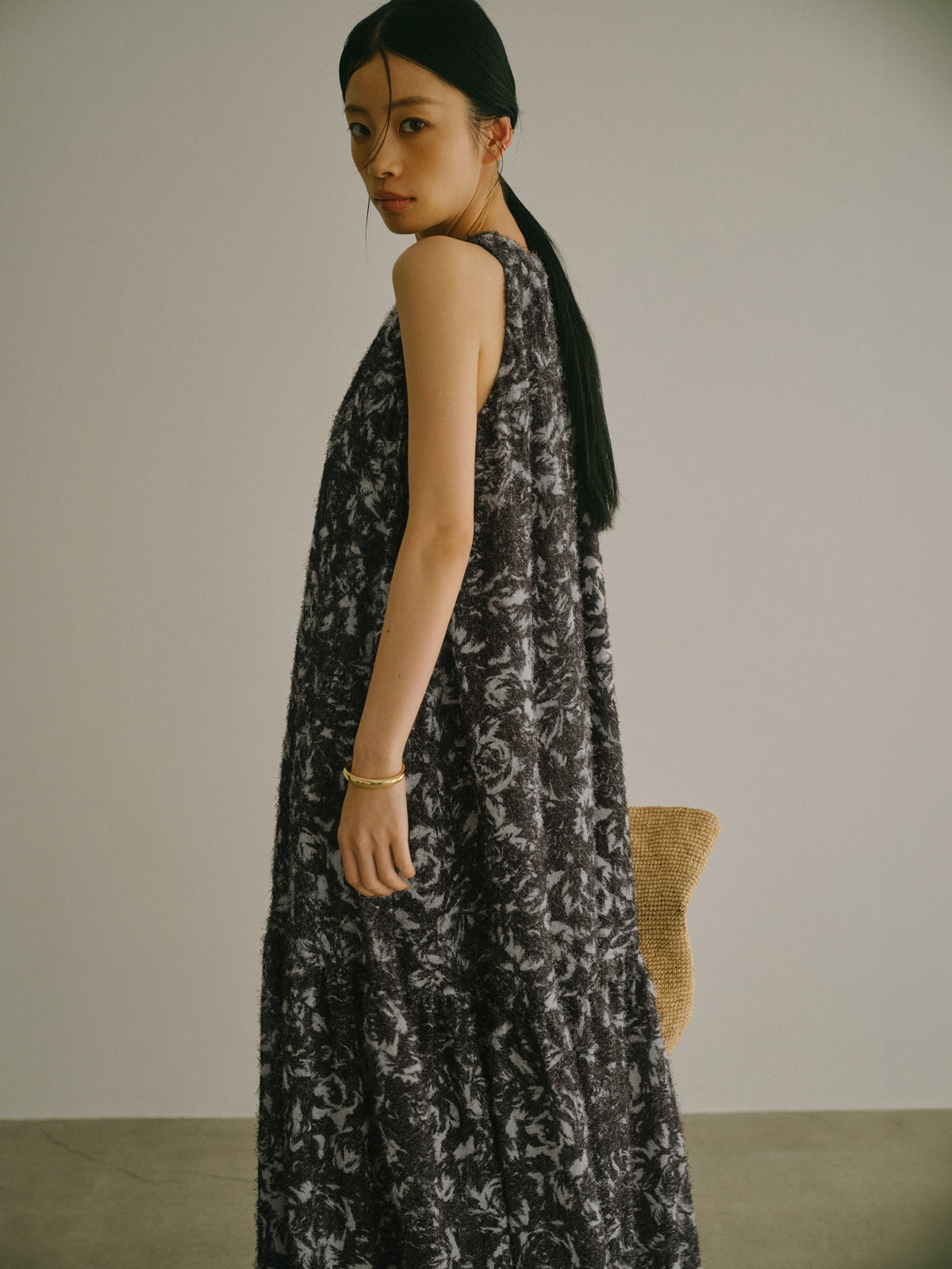 カットジャカードニュアンスプリントワンピース