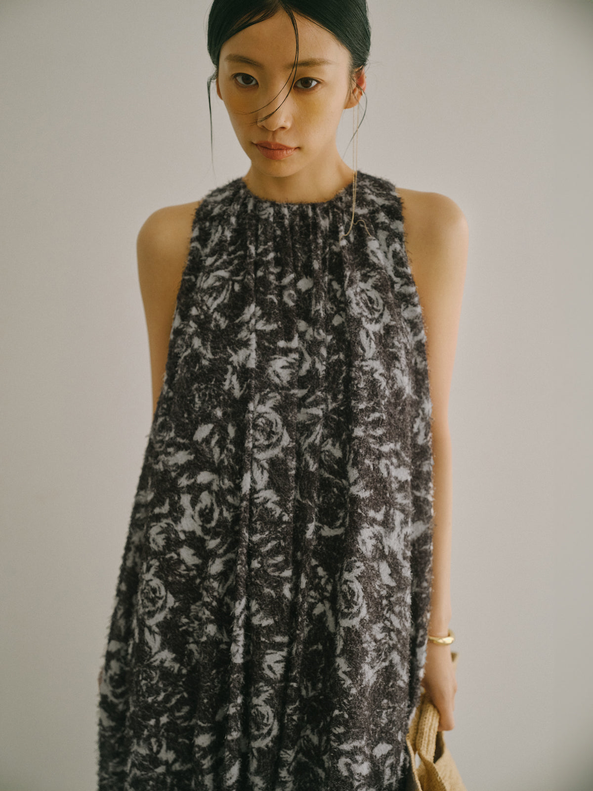 カットジャカードニュアンスプリントワンピース