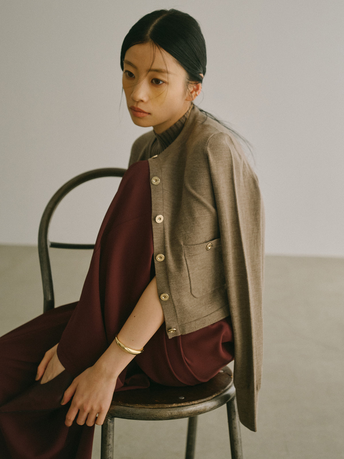 ノースリーブウールリブニットトップス