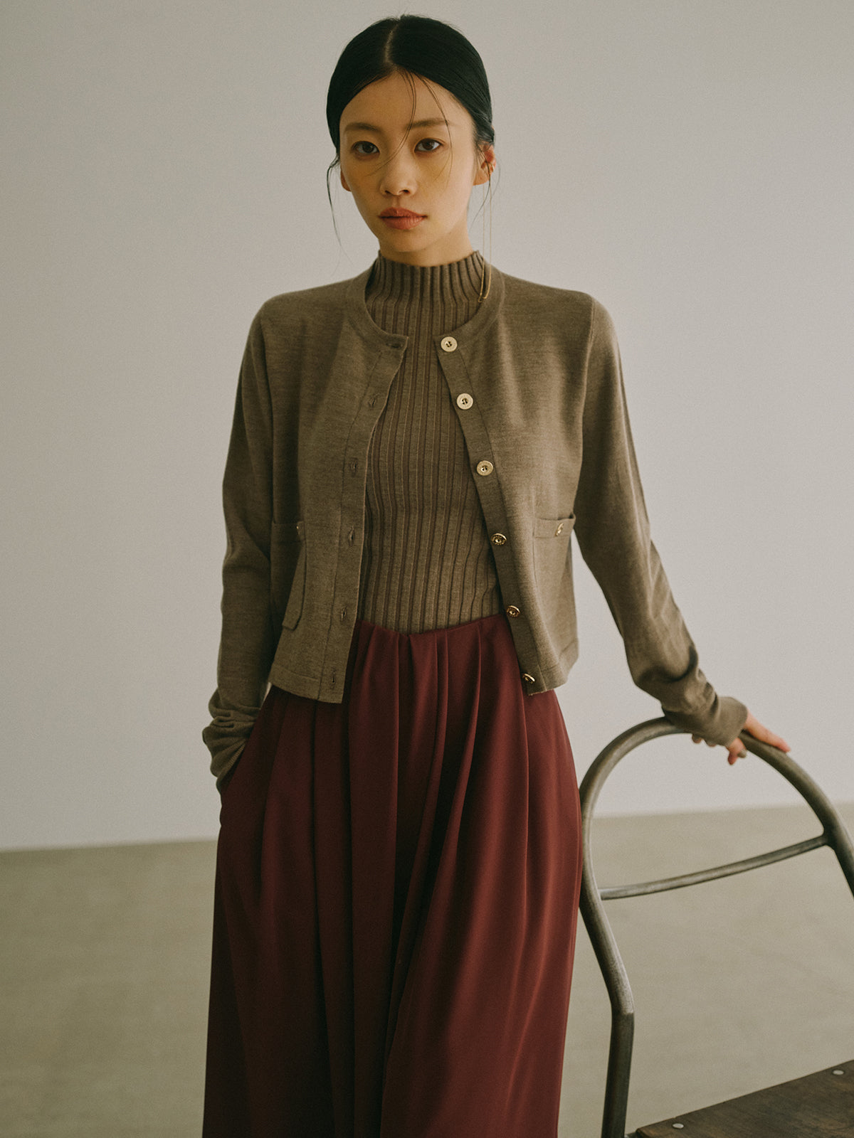 ノースリーブウールリブニットトップス