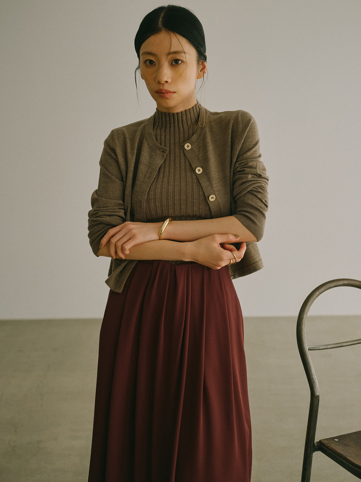 ノースリーブウールリブニットトップス