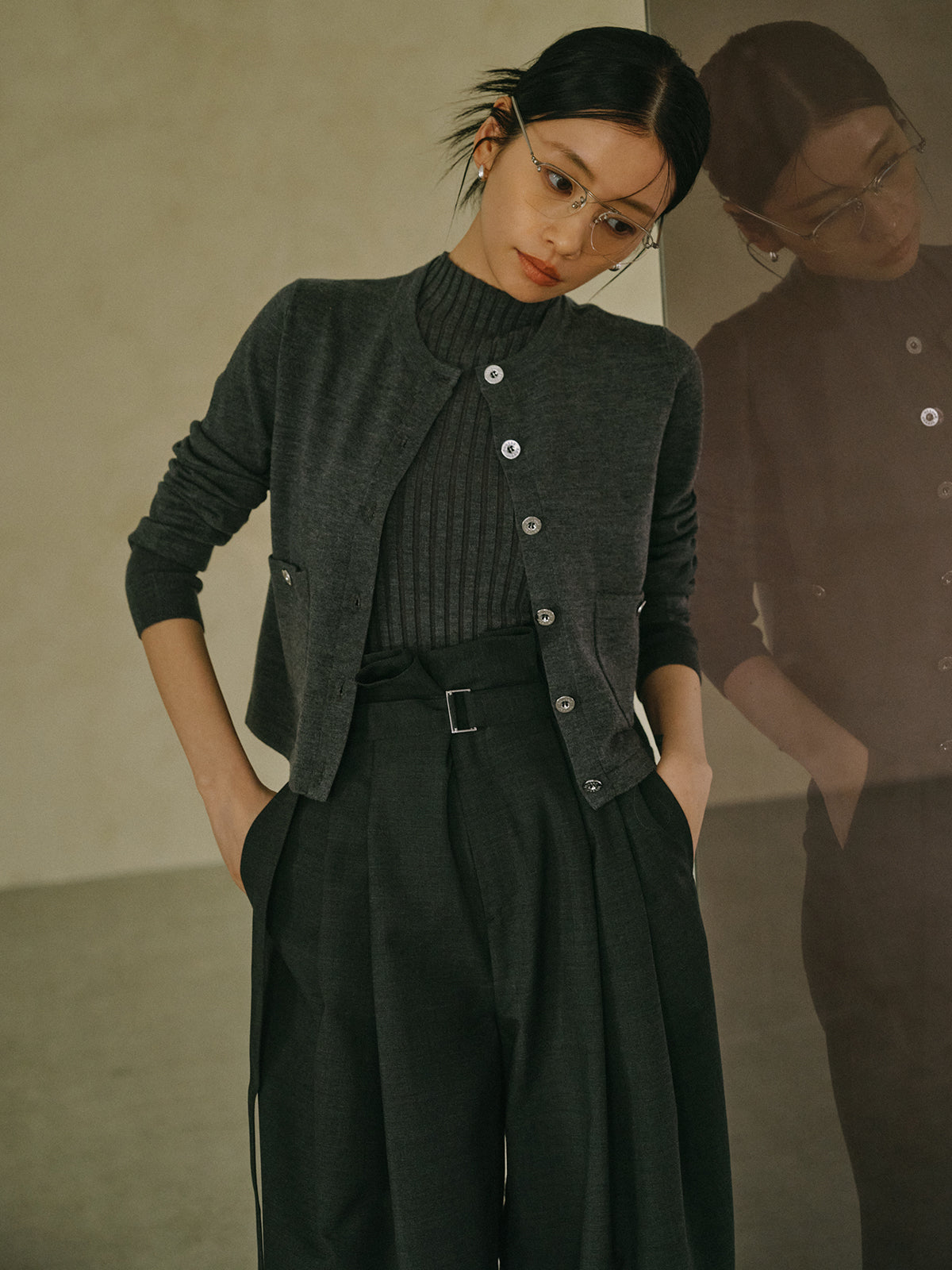 ノースリーブウールリブニットトップス