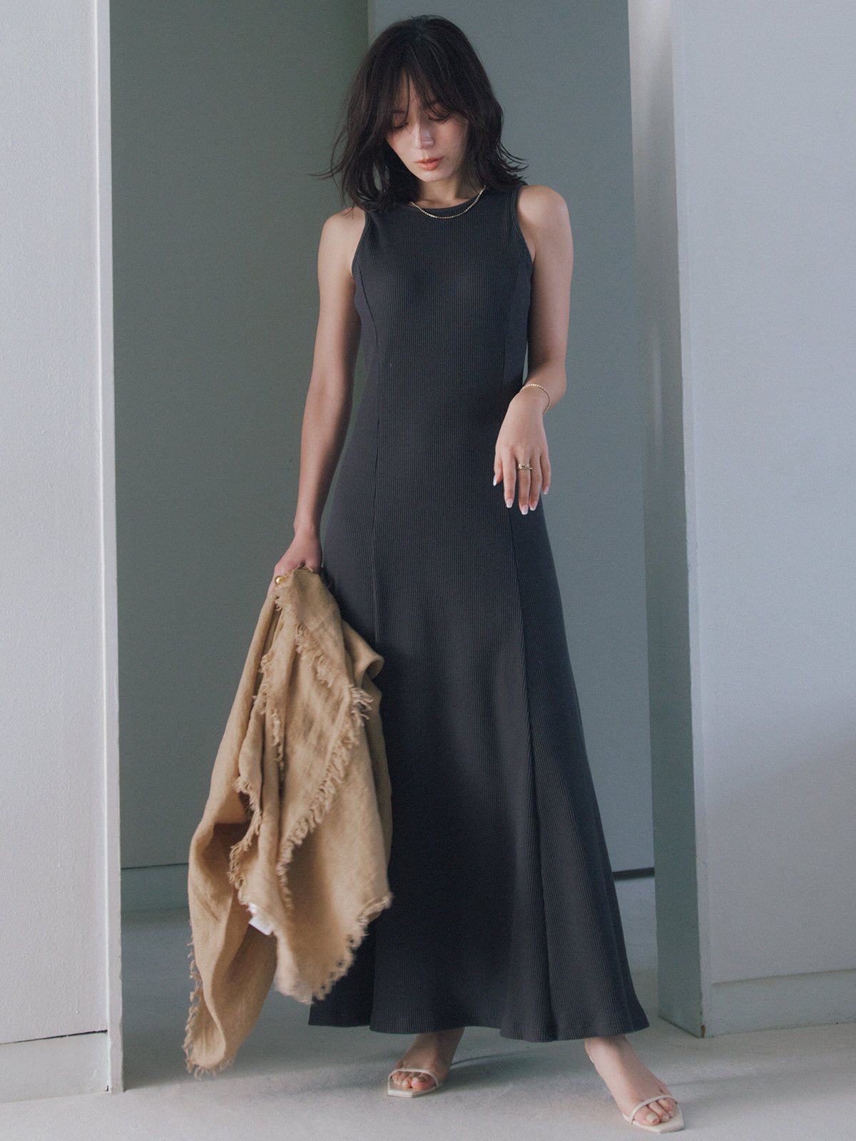 【OUR WACOAL×anuans】カップインマーメイドリブカットワンピース