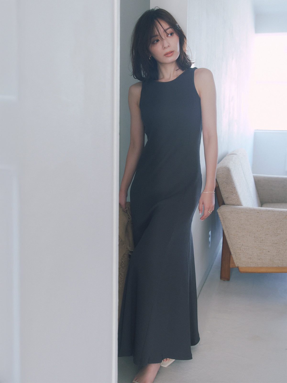 【OUR WACOAL×anuans】컵 인 머메이드 리브 컷 원피스