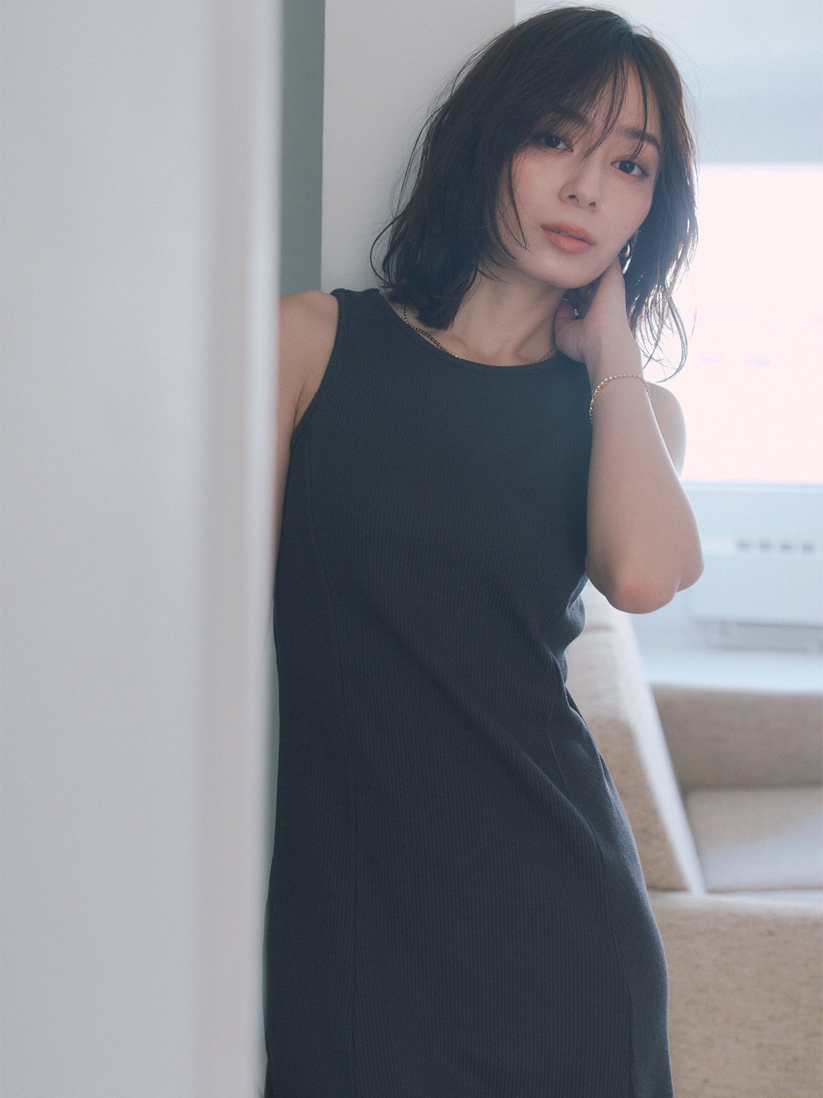 【OUR WACOAL×anuans】컵 인 머메이드 리브 컷 원피스