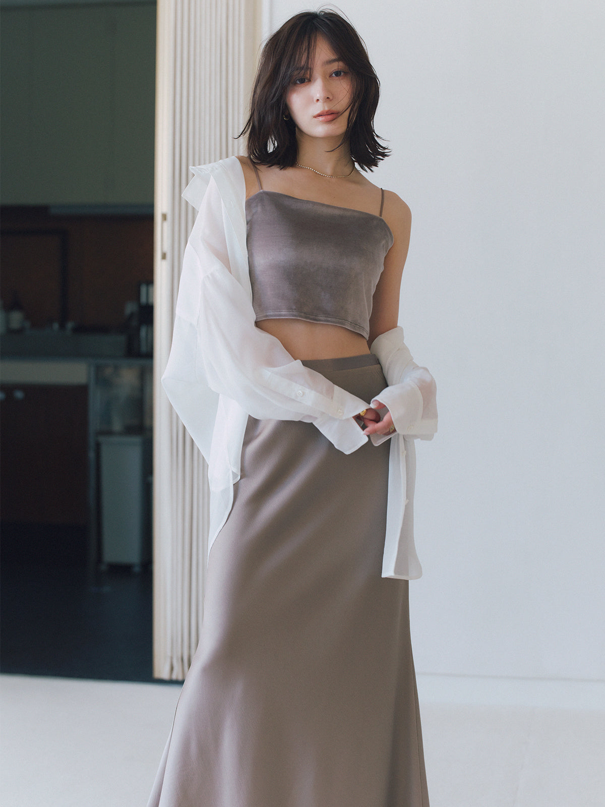 [OUR WACOAL×anuans] Cup-in Velour Short Camisole