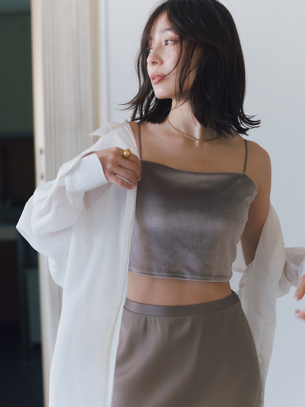 [OUR WACOAL×anuans] Cup-in Velour Short Camisole