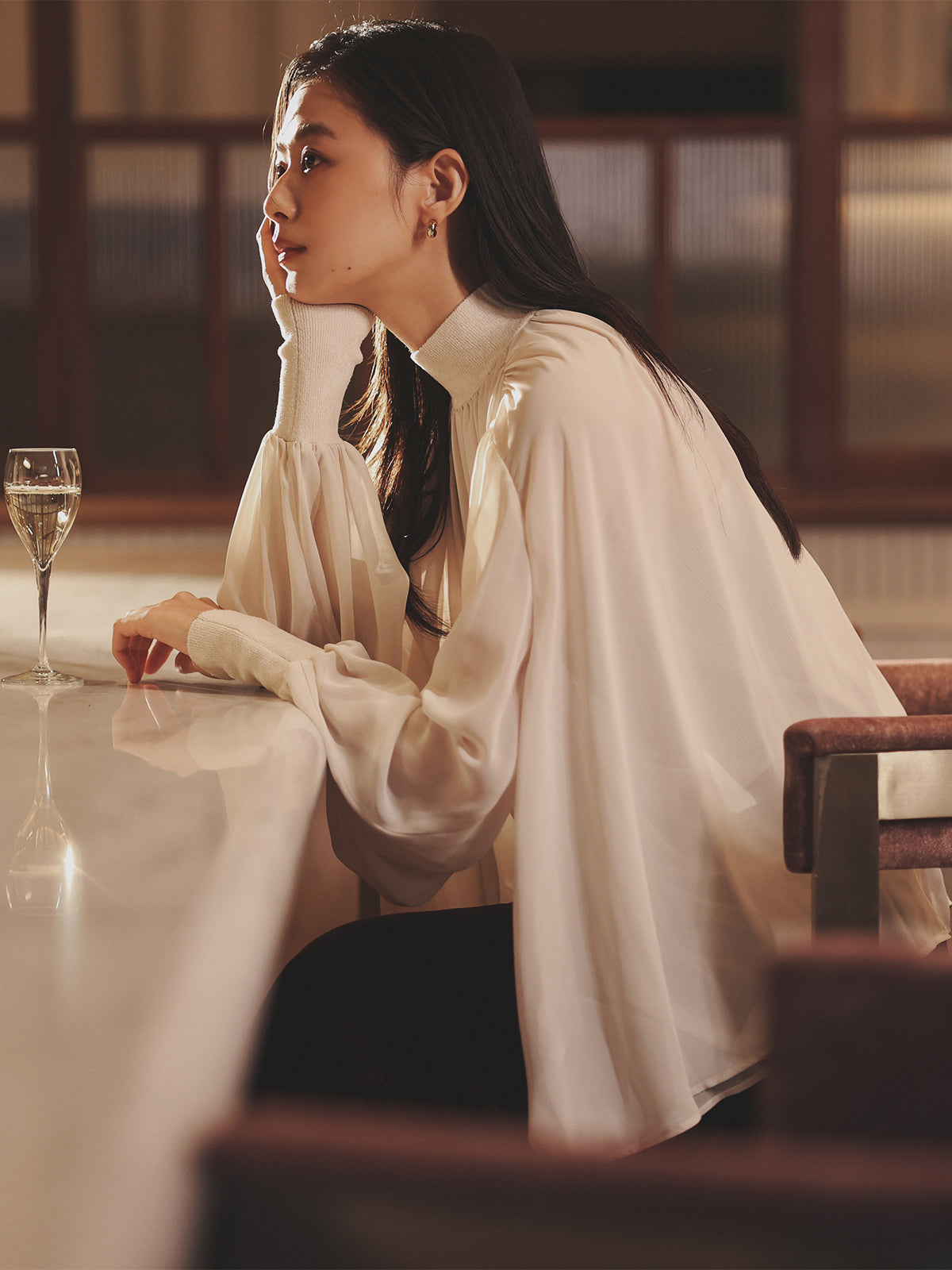 専用　美品✨YOKO CHAN 近年 クルーネック フレアブラウス ジョーゼットフレアブラウス