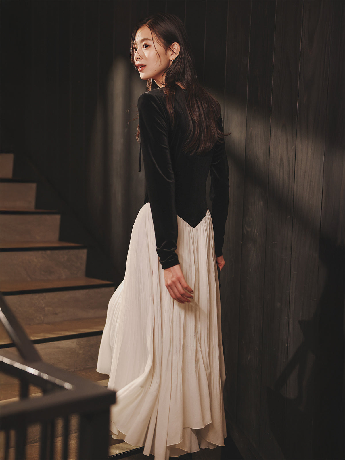 ベロアシフォンドッキングワンピース