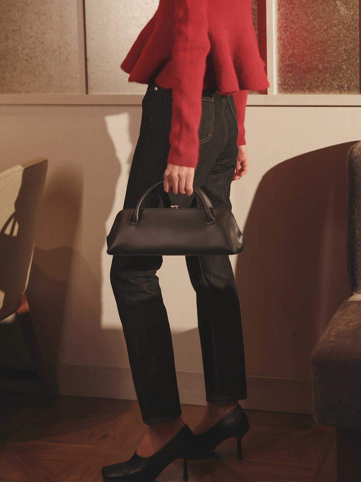 ペプラムショートニットトップス