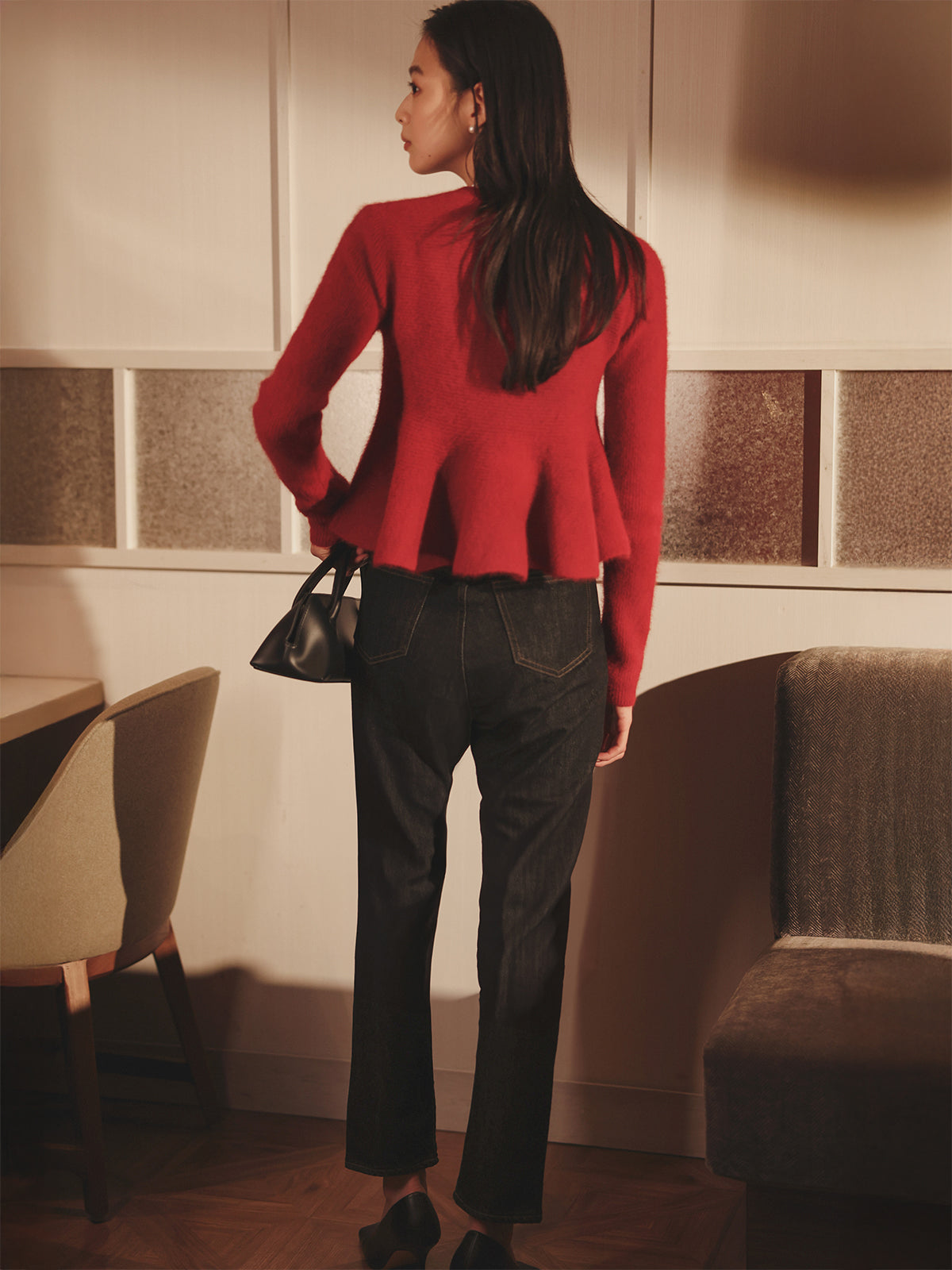 ペプラムショートニットトップス