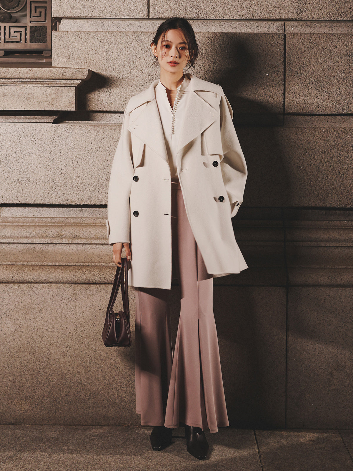 トリアセバックサテンフレアパンツ