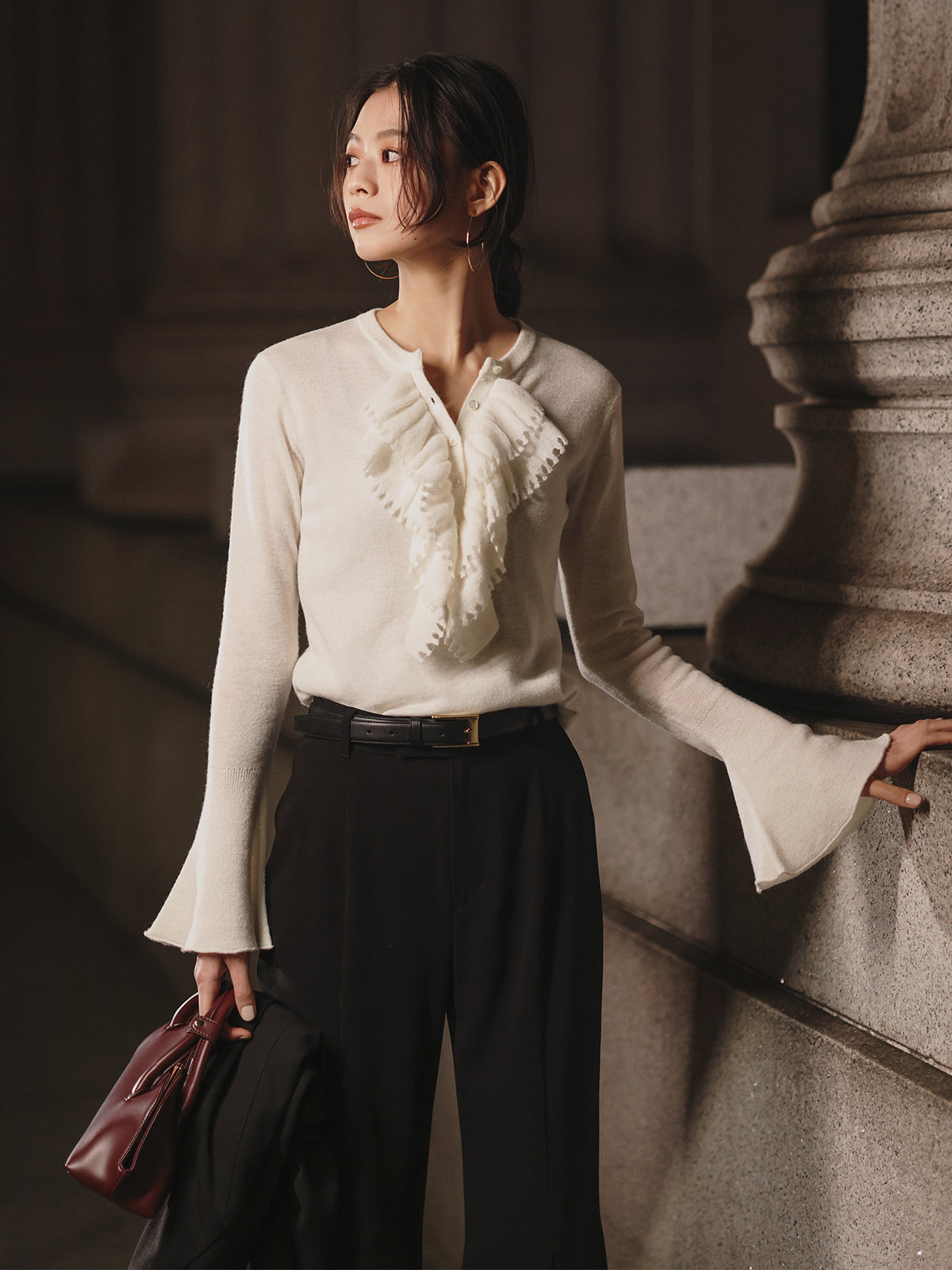 トリアセバックサテンフレアパンツ