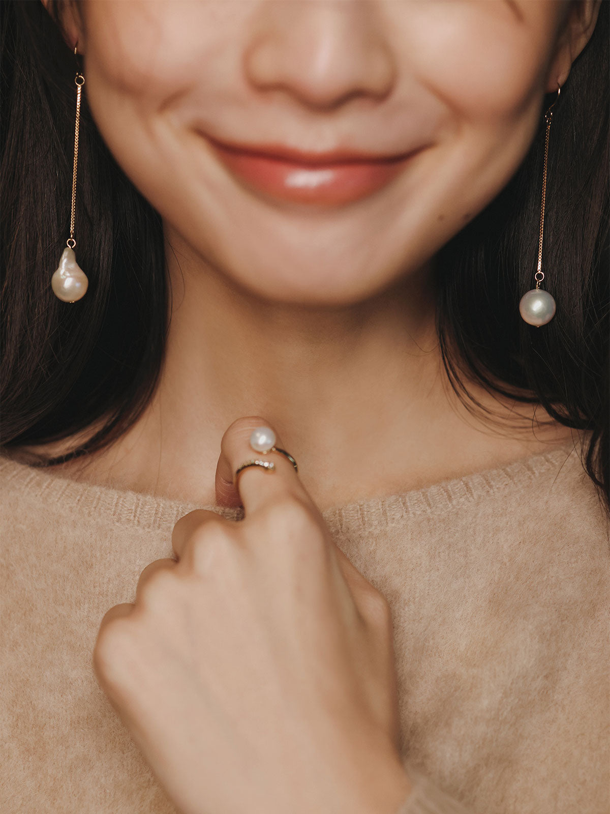 アシメロングパールピアス