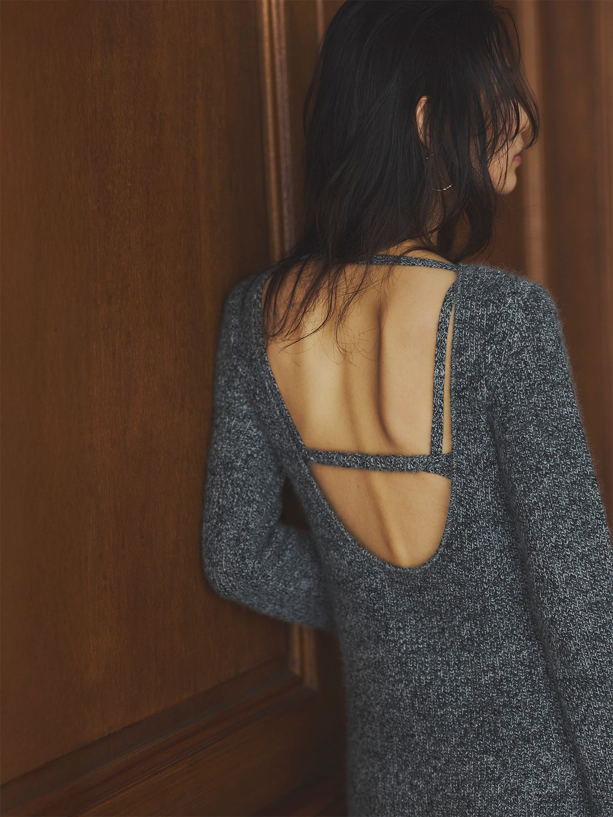 バックオープンレイヤーニットワンピース