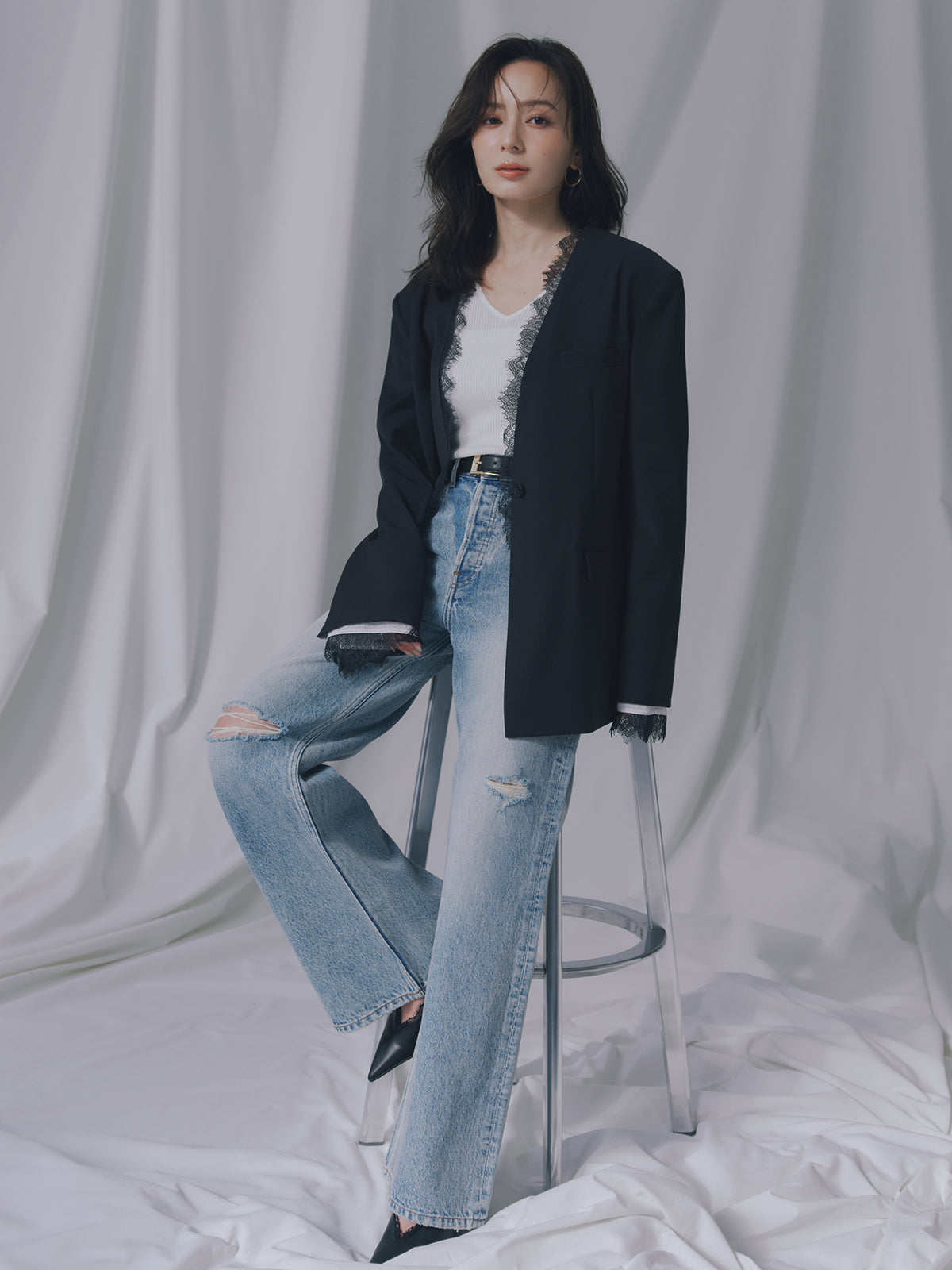 レーストリムノーカラージャケット