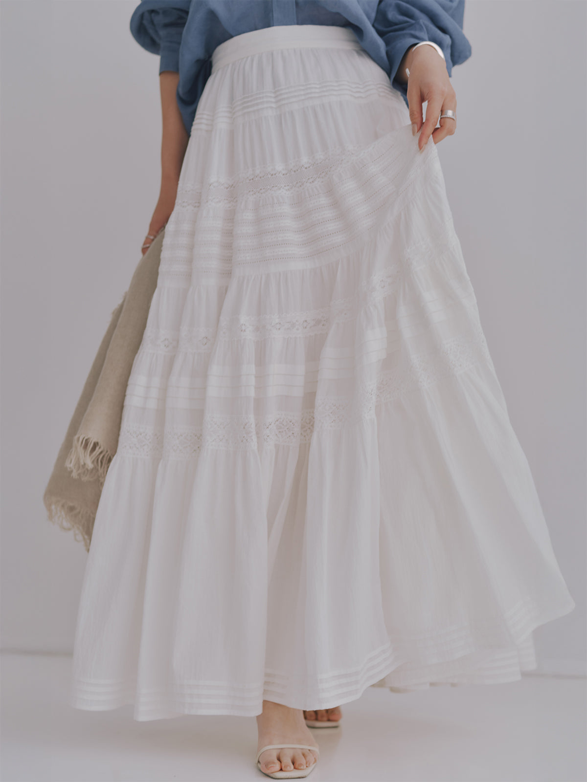 レースパネルティアードスカート