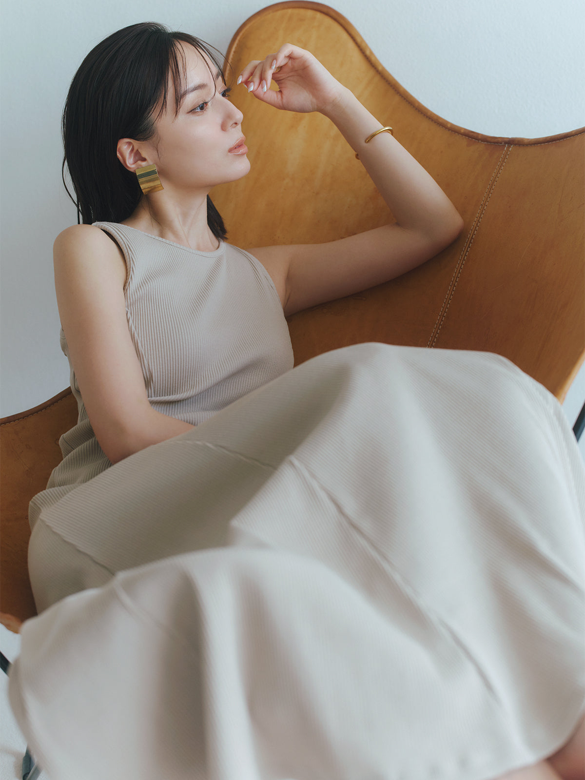 【OUR WACOAL×anuans】컵 인 머메이드 리브 컷 원피스