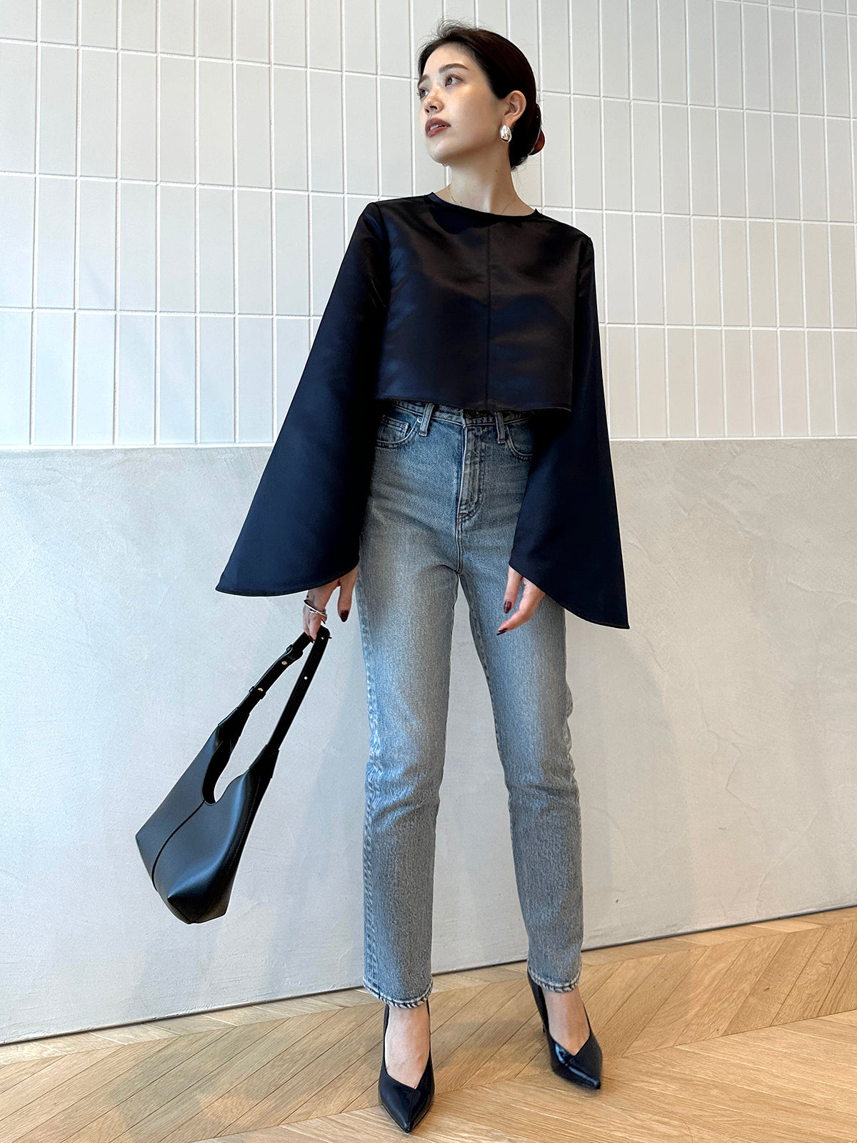 anuans スリムストレートデニム ブラック Slim straight denim