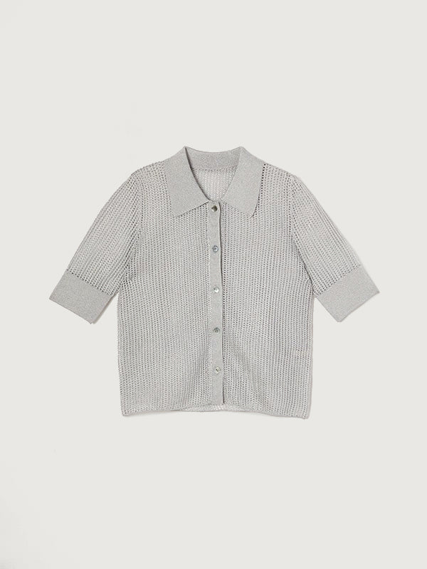 anuans ラメメッシュニットポロシャツ アニュアンス anuans ラメメッシュニットポロシャツ （BLACK
