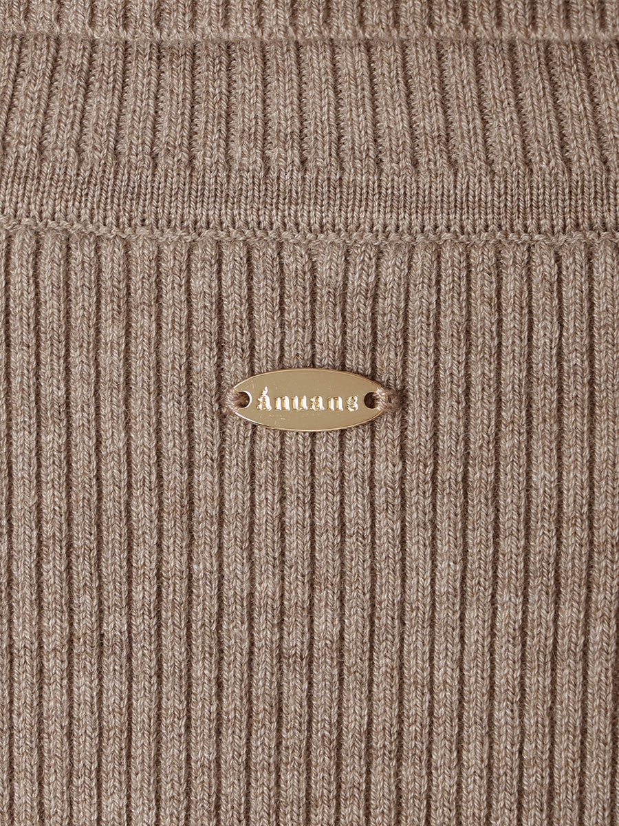 【anuans】カシミヤ ブレンド パフスリーブニットプルオーバー ブラウン カシミヤブレンドパフスリーブリブニットプルオーバー(F BLACK