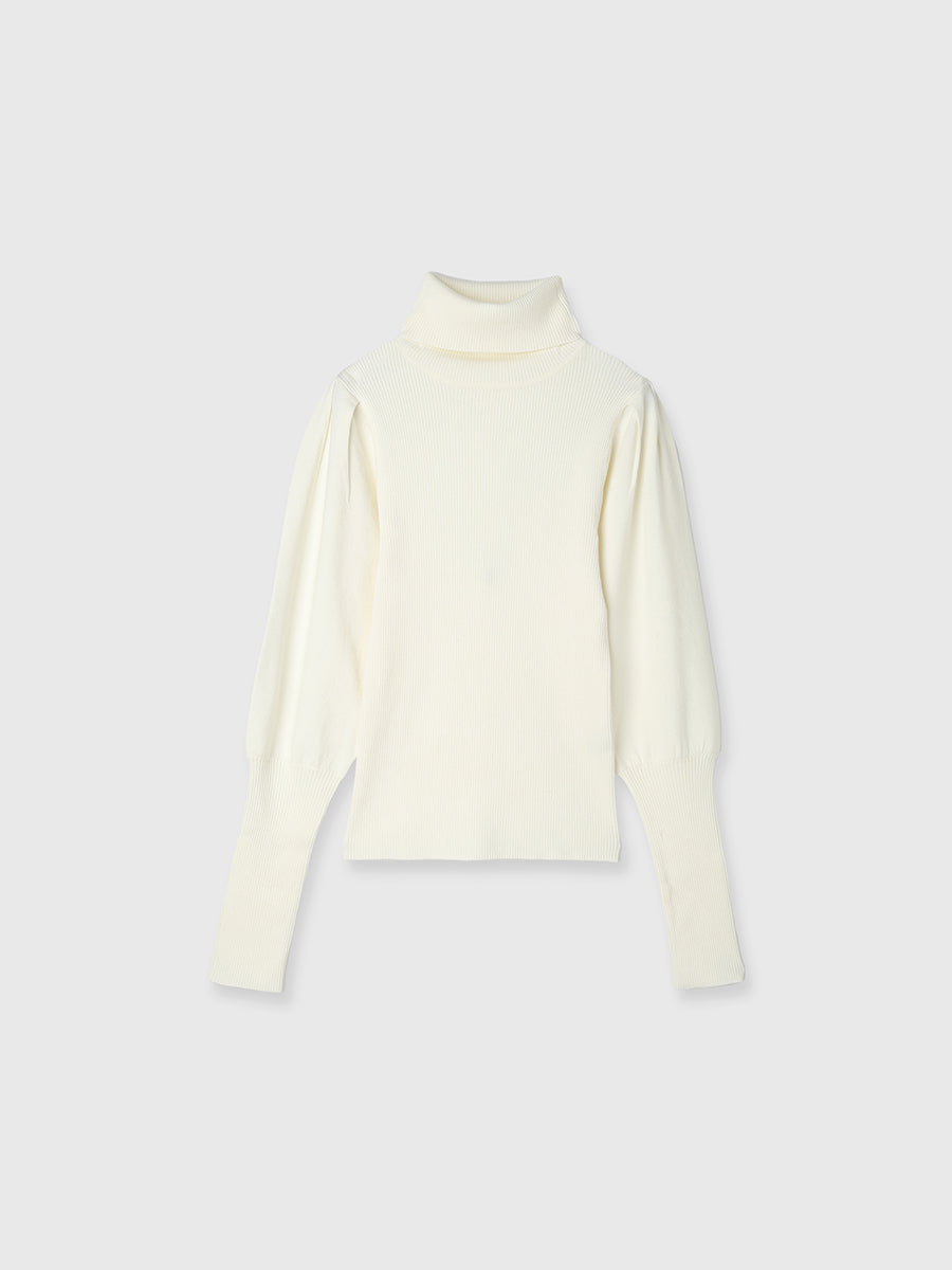 カシミヤブレンドパフスリーブリブニットプルオーバー