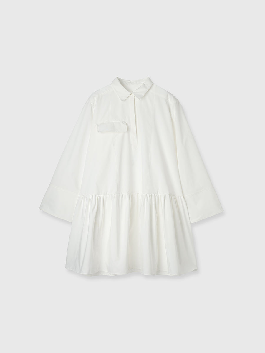 24ss 美品✨anuans ギャザーフレアミニワンピース　シャツ　チュニック ギャザーフレアミニワンピース（ワンピース）｜anuans（ア