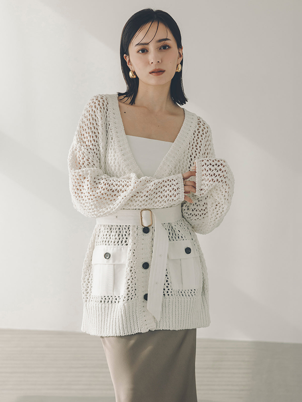 anuans カーディガン　シルバー anuans｜2wayシアーモヘアニットカーディガン | Rakuten Fashion