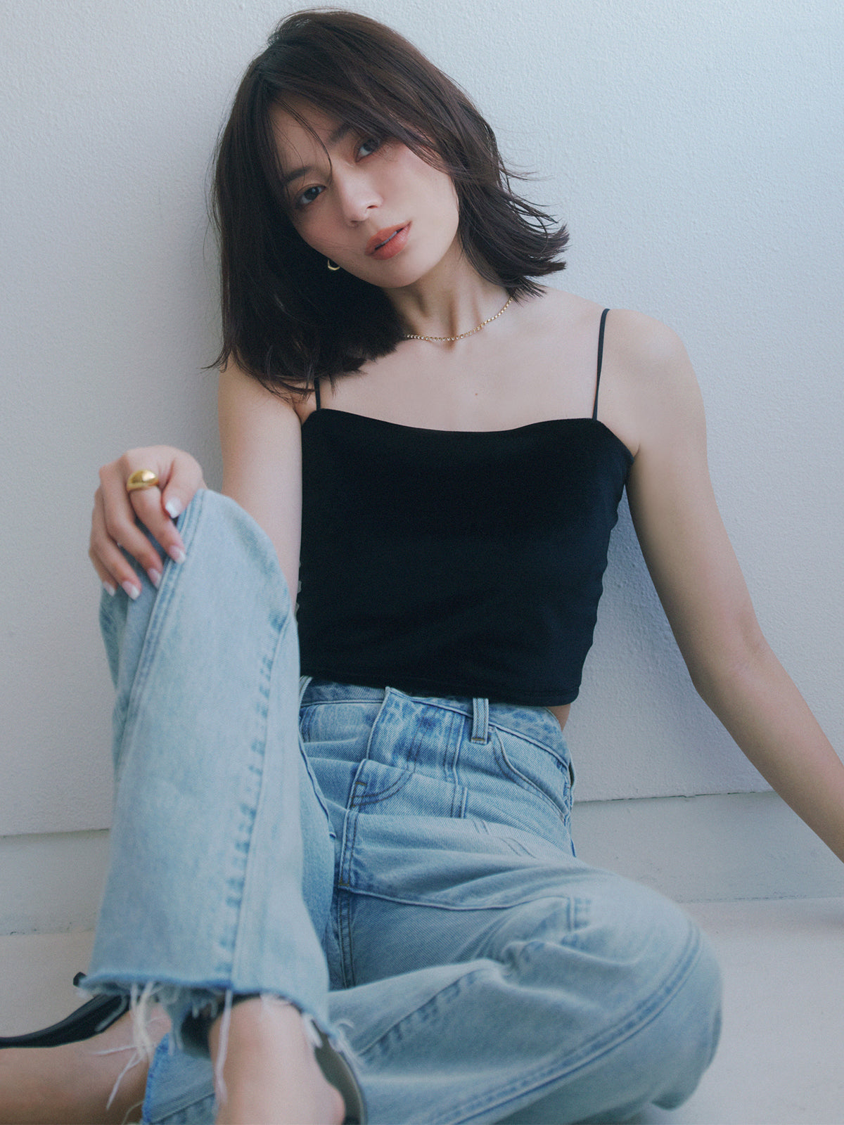 【OUR WACOAL×anuans】カップインベロアショートキャミソール