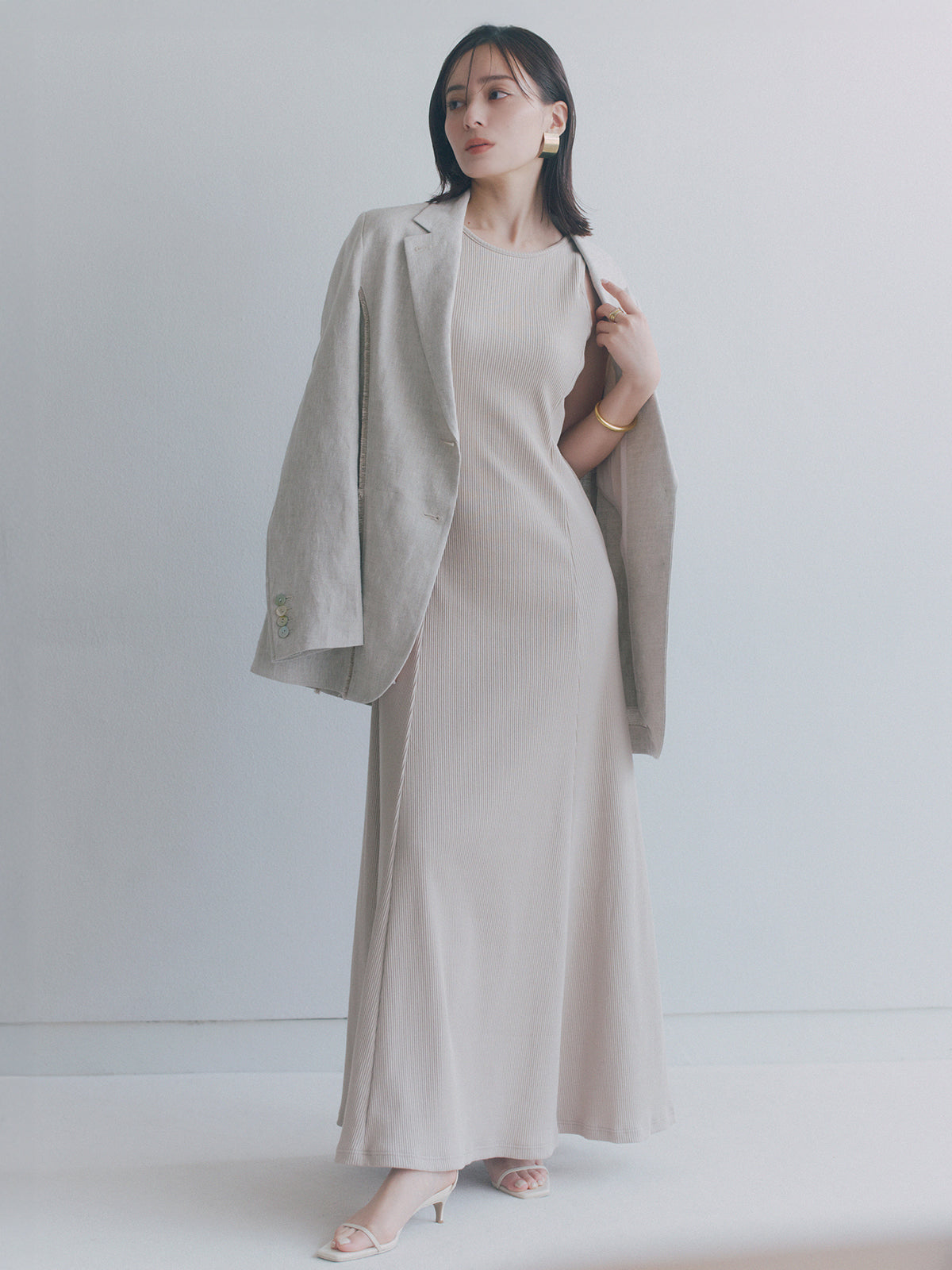 【OUR WACOAL×anuans】カップインマーメイドリブカットワンピース