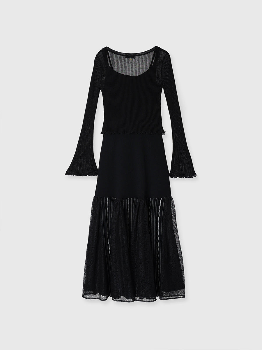【新品タグ付き】　アニュアンス　レースドッキングアンサンブルワンピース レースドッキングアンサンブルワンピース(S BLACK): ワンピース