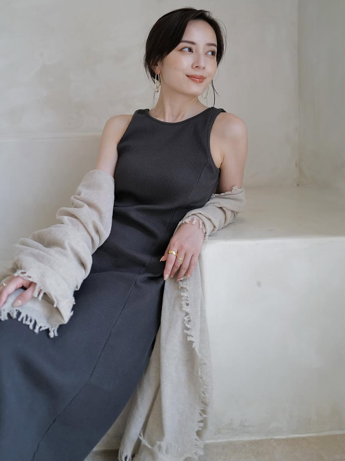 【OUR WACOAL×anuans】カップインマーメイドリブカットワンピース