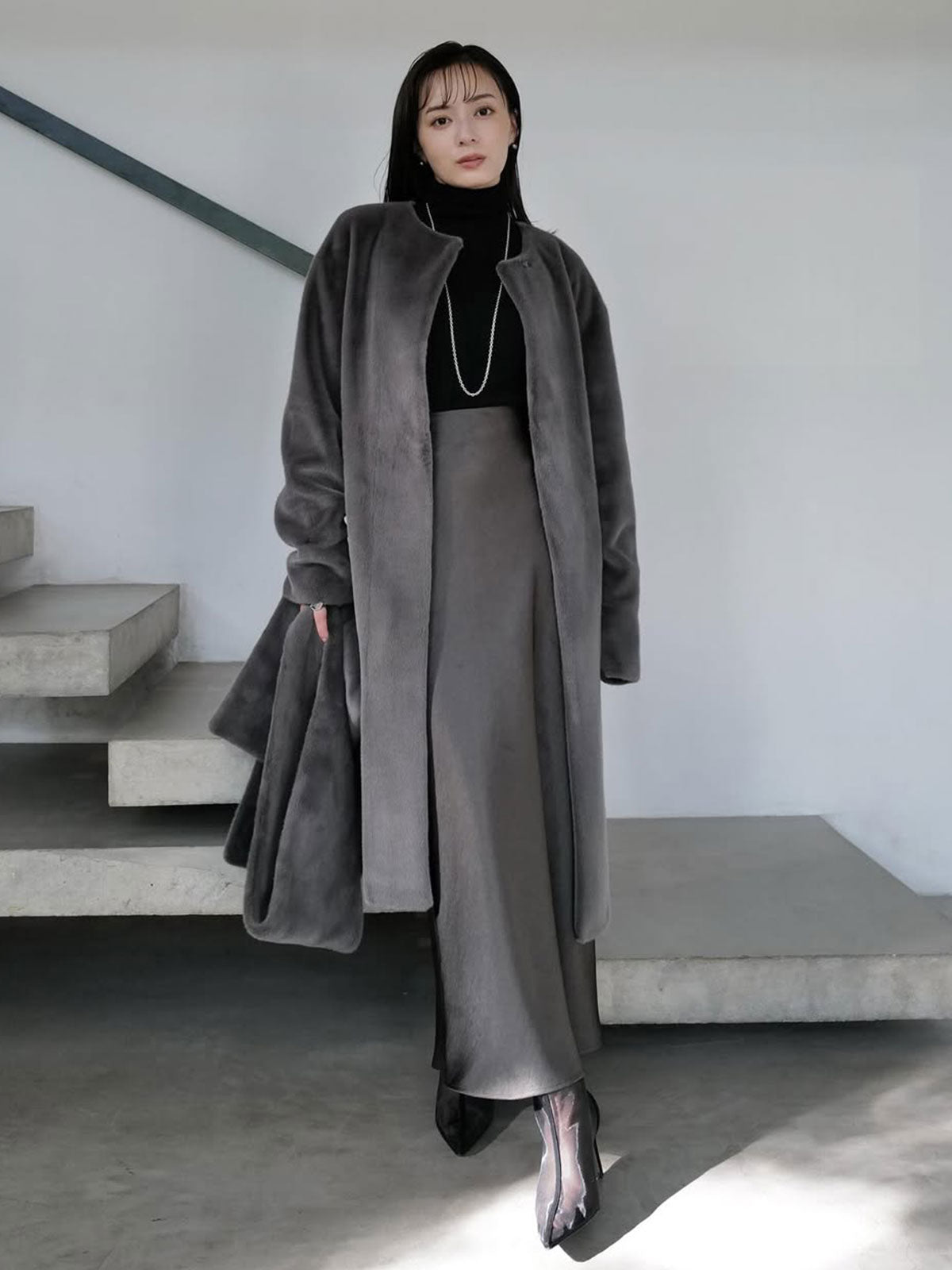 ECOPEL No-Collar Fur Coat