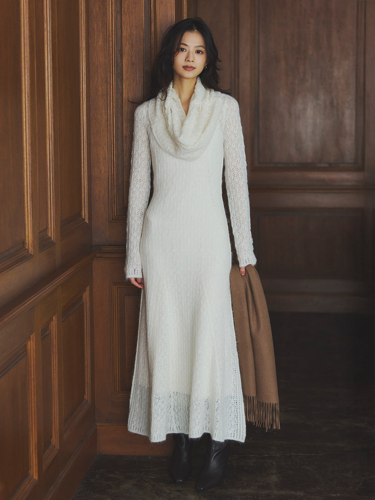 ánuans レースワークニットワンピース　ホワイト レースワークニットワンピース