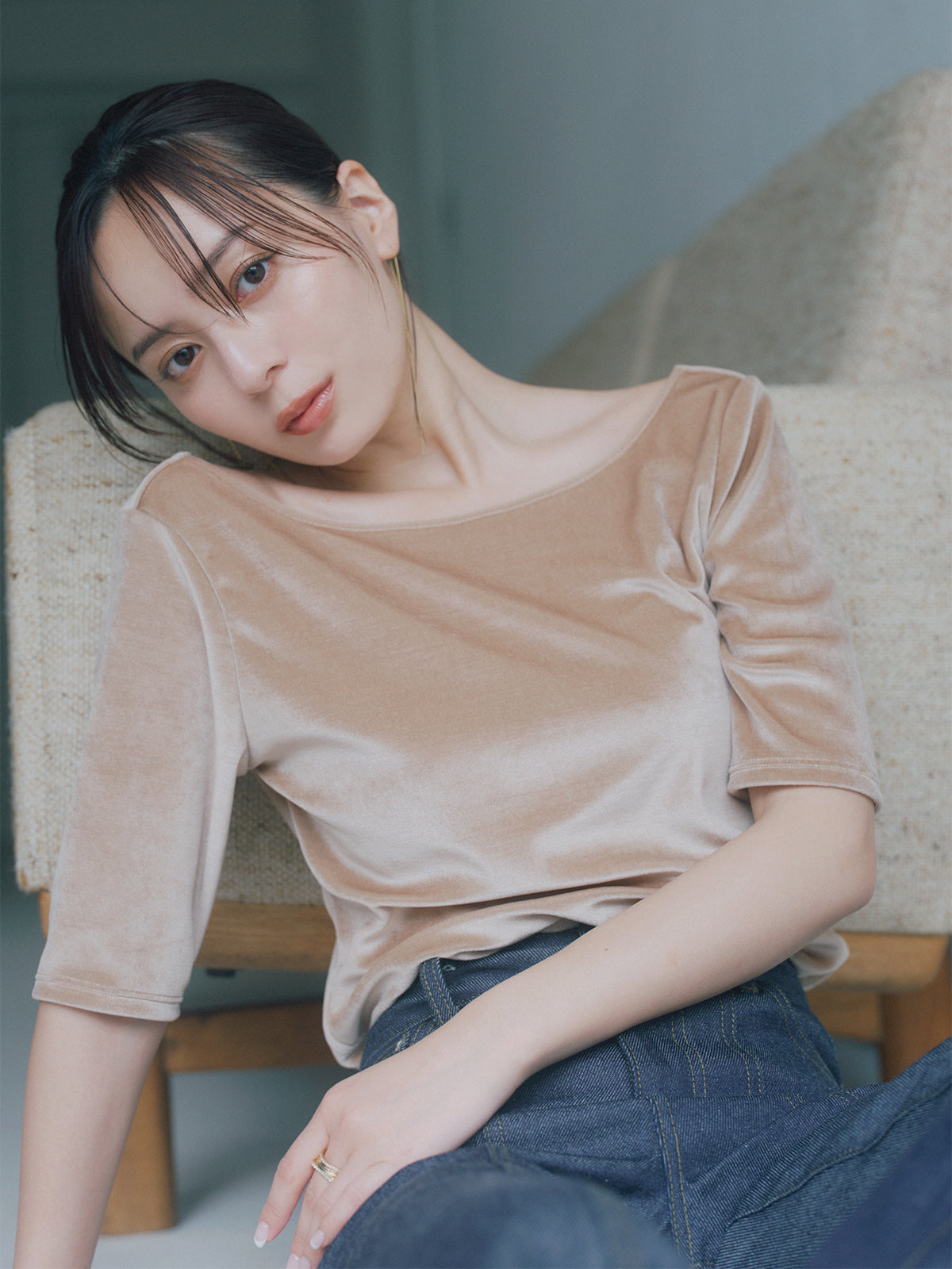 【OUR WACOAL×anuans】カップインベロアトップス