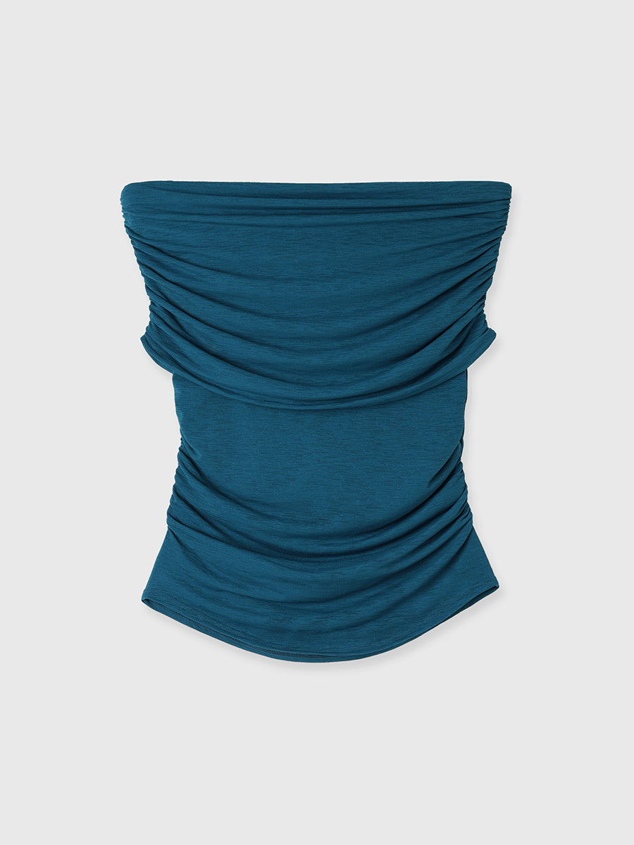 シアーオフショルギャザーカットトップス